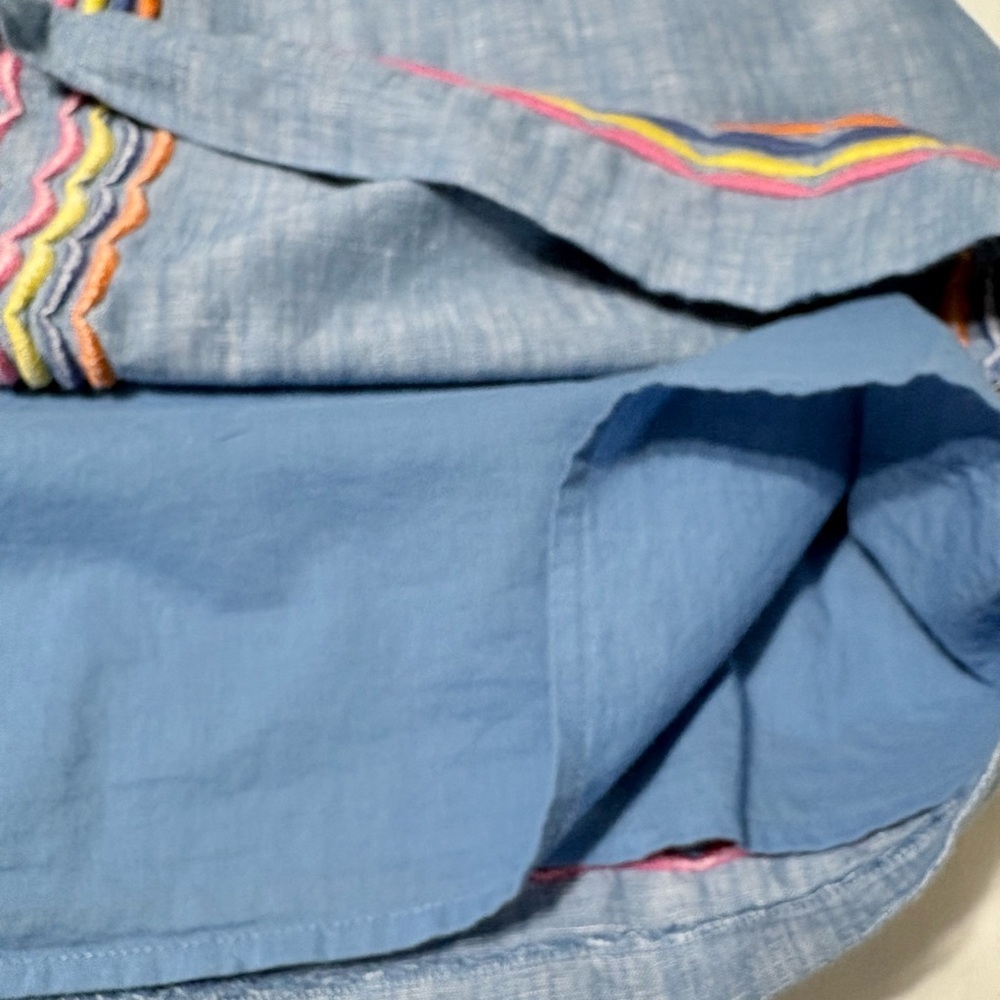 Talbots Chambray Colorful Scalloped Embroidery Shift Dress Sleeveless Back Zip - Picture 11 of 16